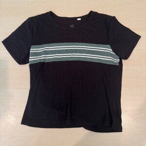 Pacsun Black & Green, White Striped Short Sleeve T-Shirt Size Medium